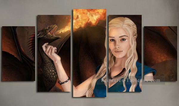 Daenerys Targaryen Dragon Fire dans le décor Le Trône de fer Peintures à l'huile